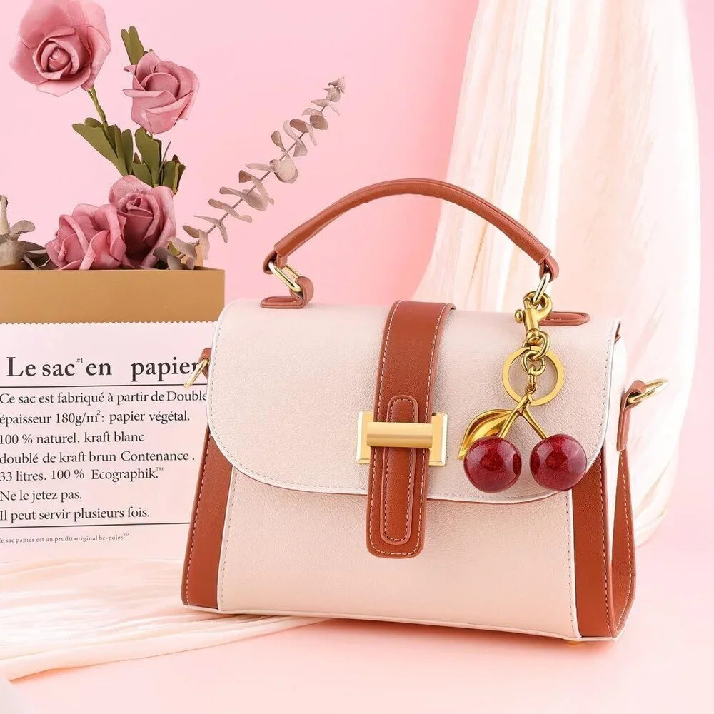Women's Red Cute Charm Metal Clasp Stylish Cherry Decorate Keychain Handbag
